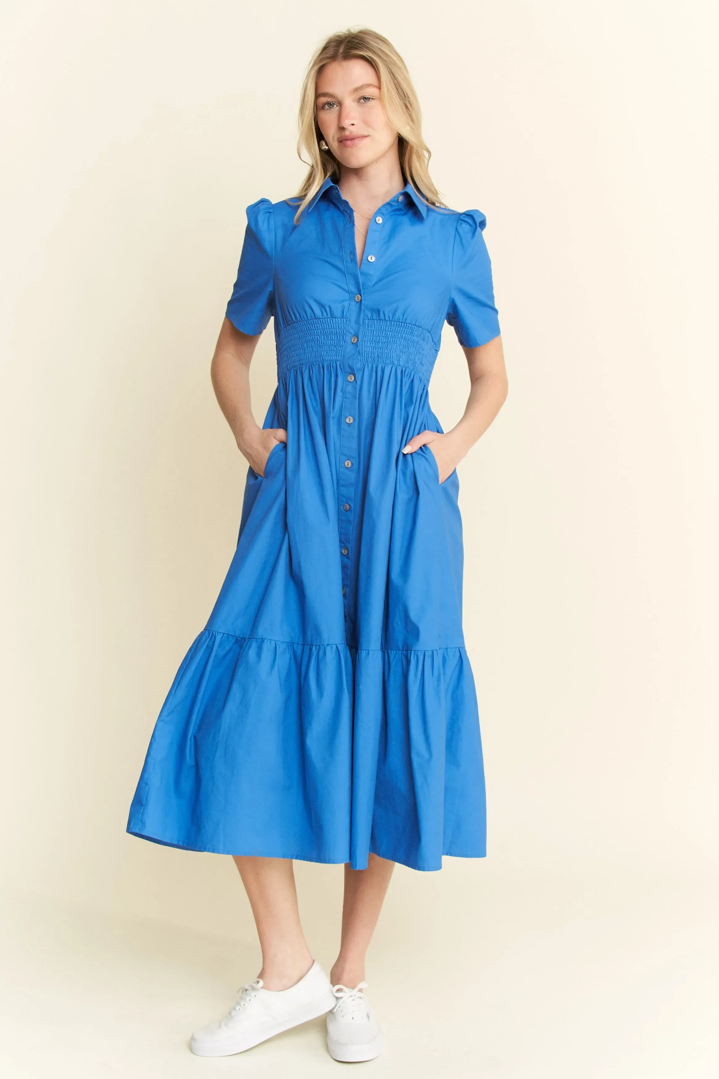 Jade By Jane Short Sleeve Button Down Midi Dress