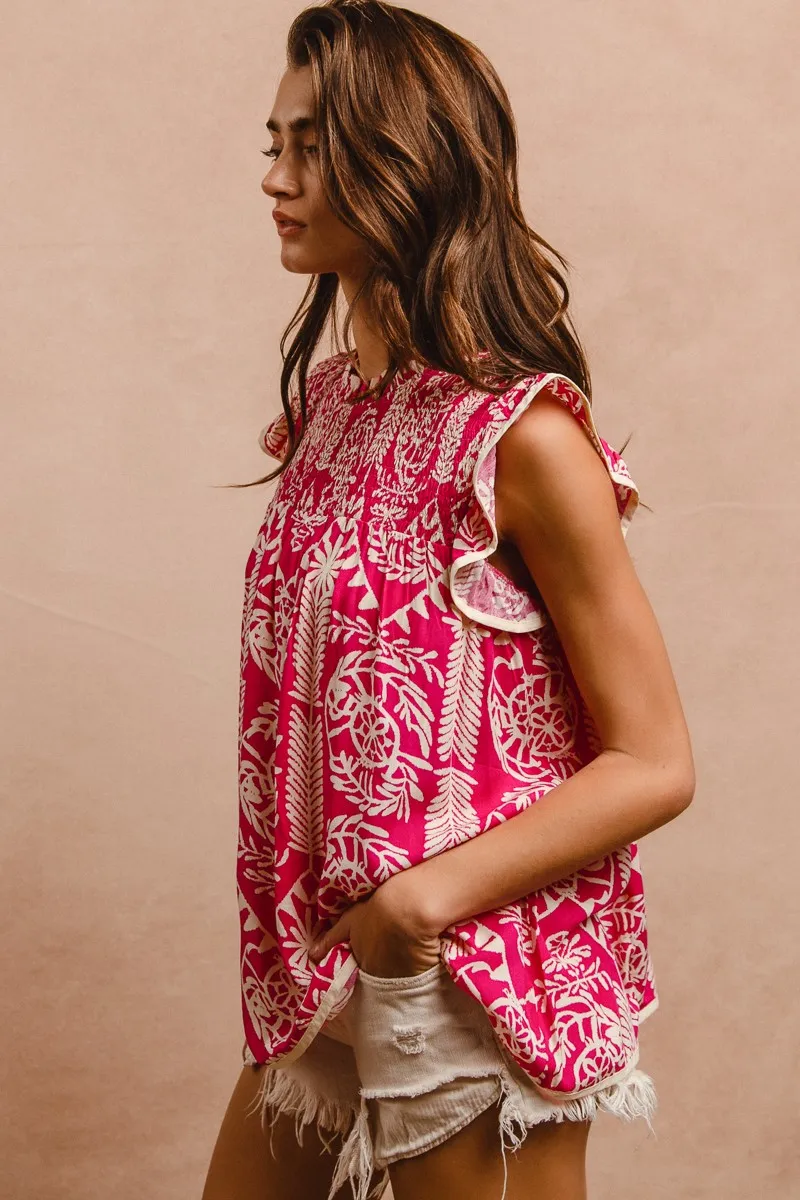 BiBi Printed Ruffle Sleeve Top
