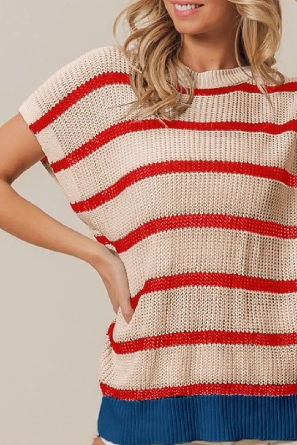 BiBi Fourth Of July Stripe Drop Shoulder Sweater
