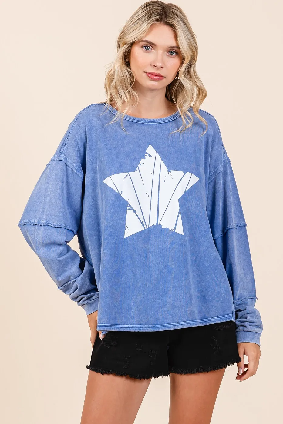 Mittoshop Star Graphic Mineral Wash Long Sleeve Top