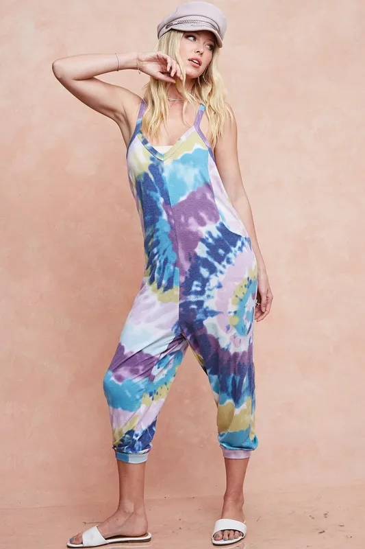 BiBi Tie Dye Knit Mid-length Casual Jumpsuit