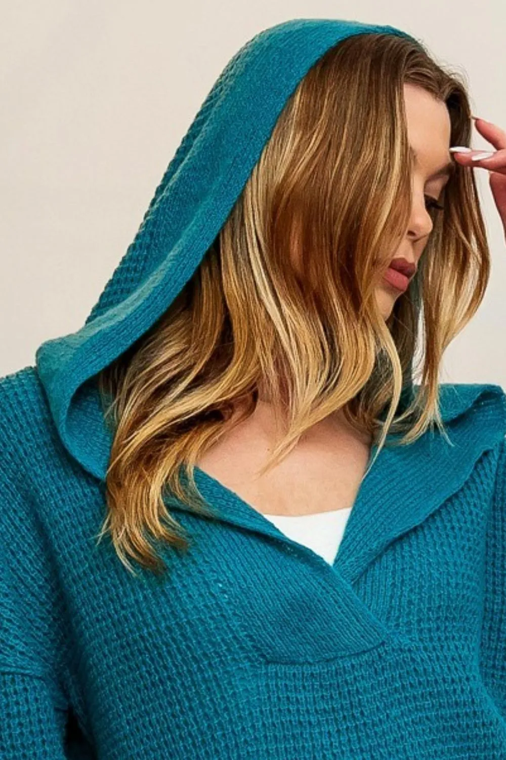 BiBi Raw Edge Detail V-Neck Sweater Hoodie