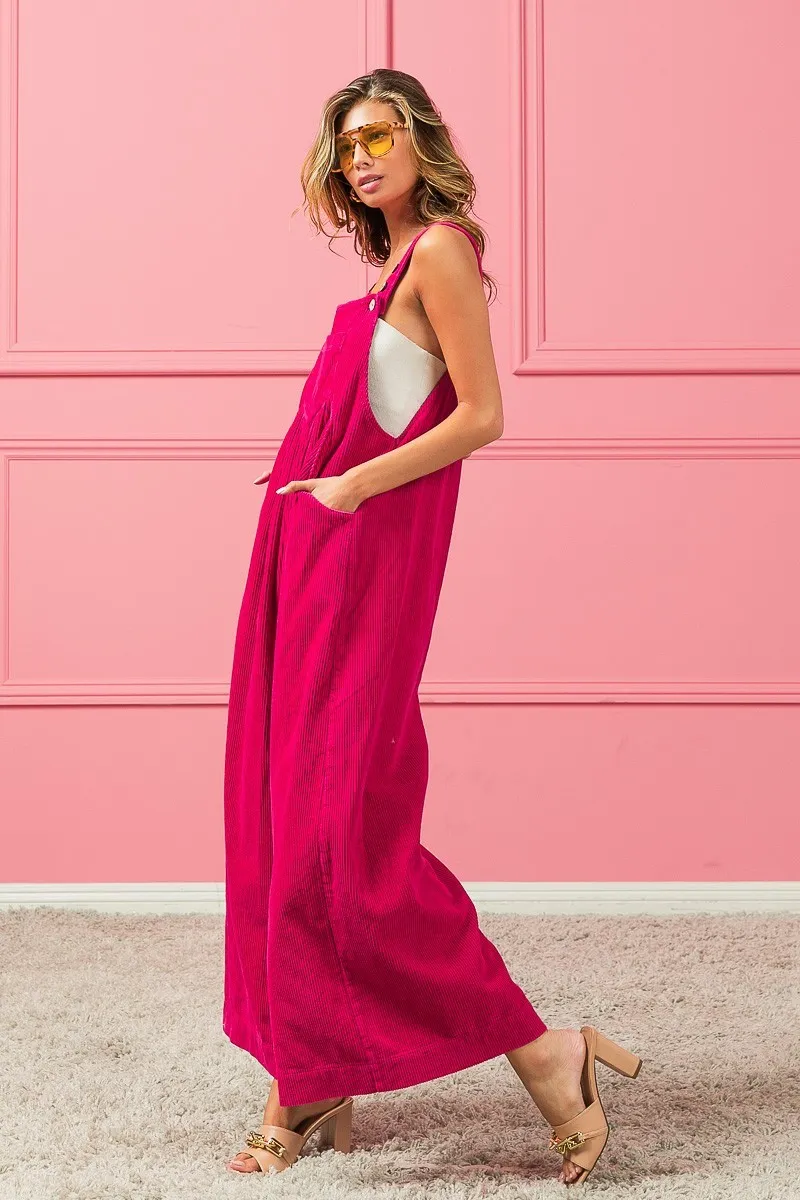 Vintage Washed Corduroy Wide Leg Overalls