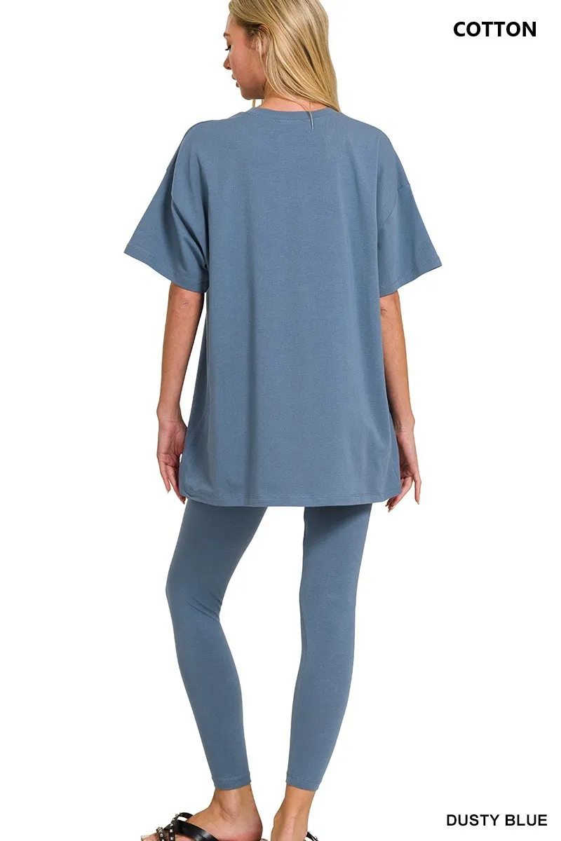 Zenana Cotton Round Neck Top & Legging Set