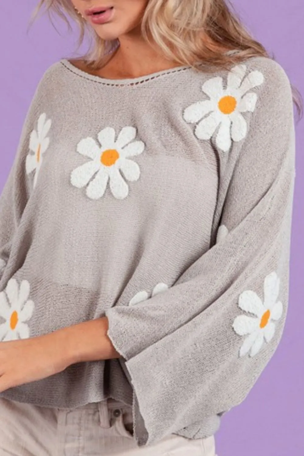 BiBi Flower Embroidery Loose Fit Knit Top
