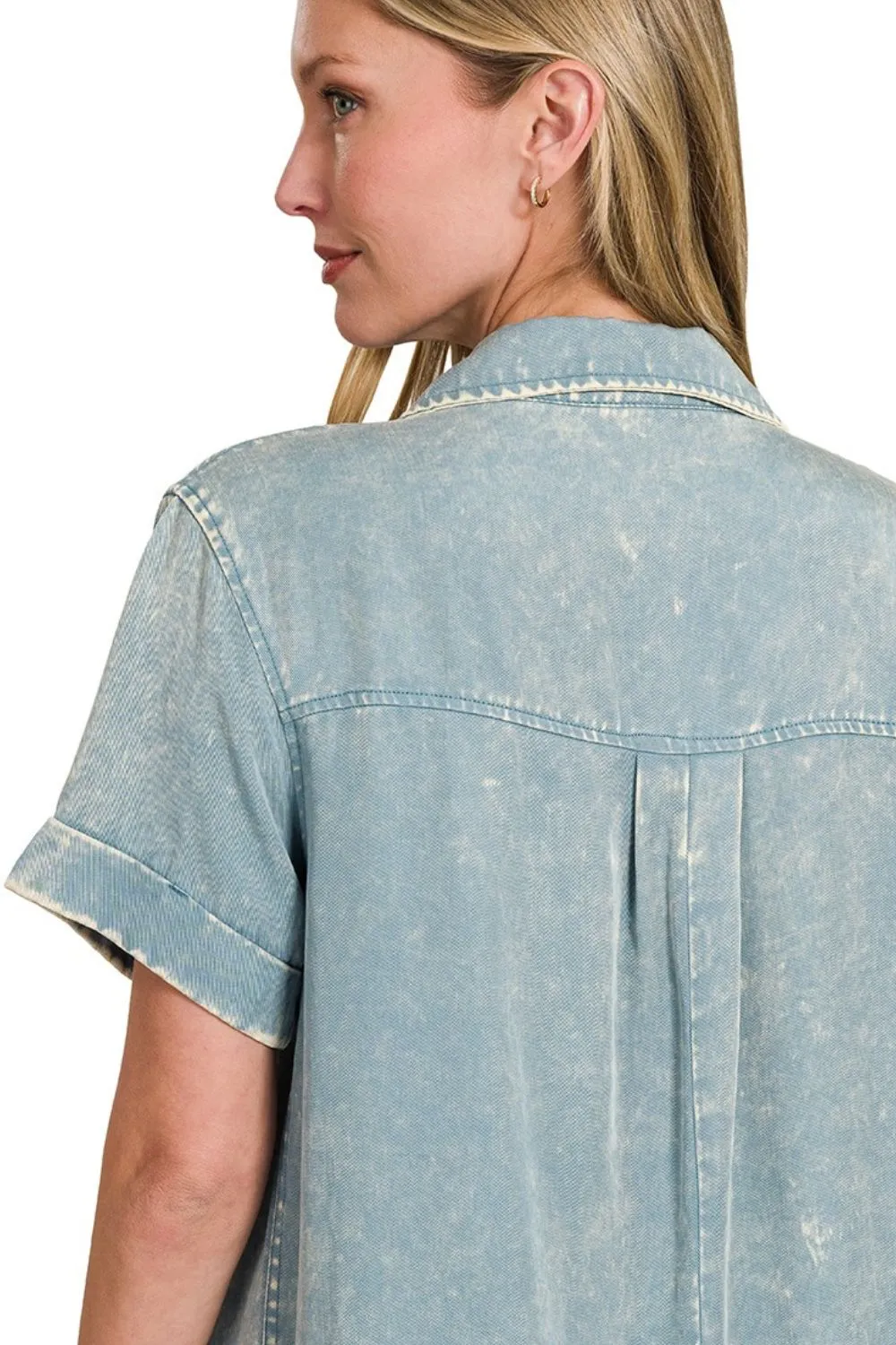 Zenana Tencel Mineral Washed Collared Shirts Dress