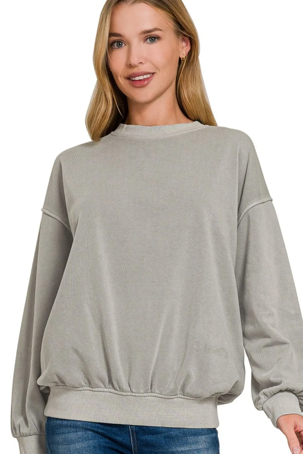 Zenana Soft Fleece Pigment Dye Round-neck Sweatshirts