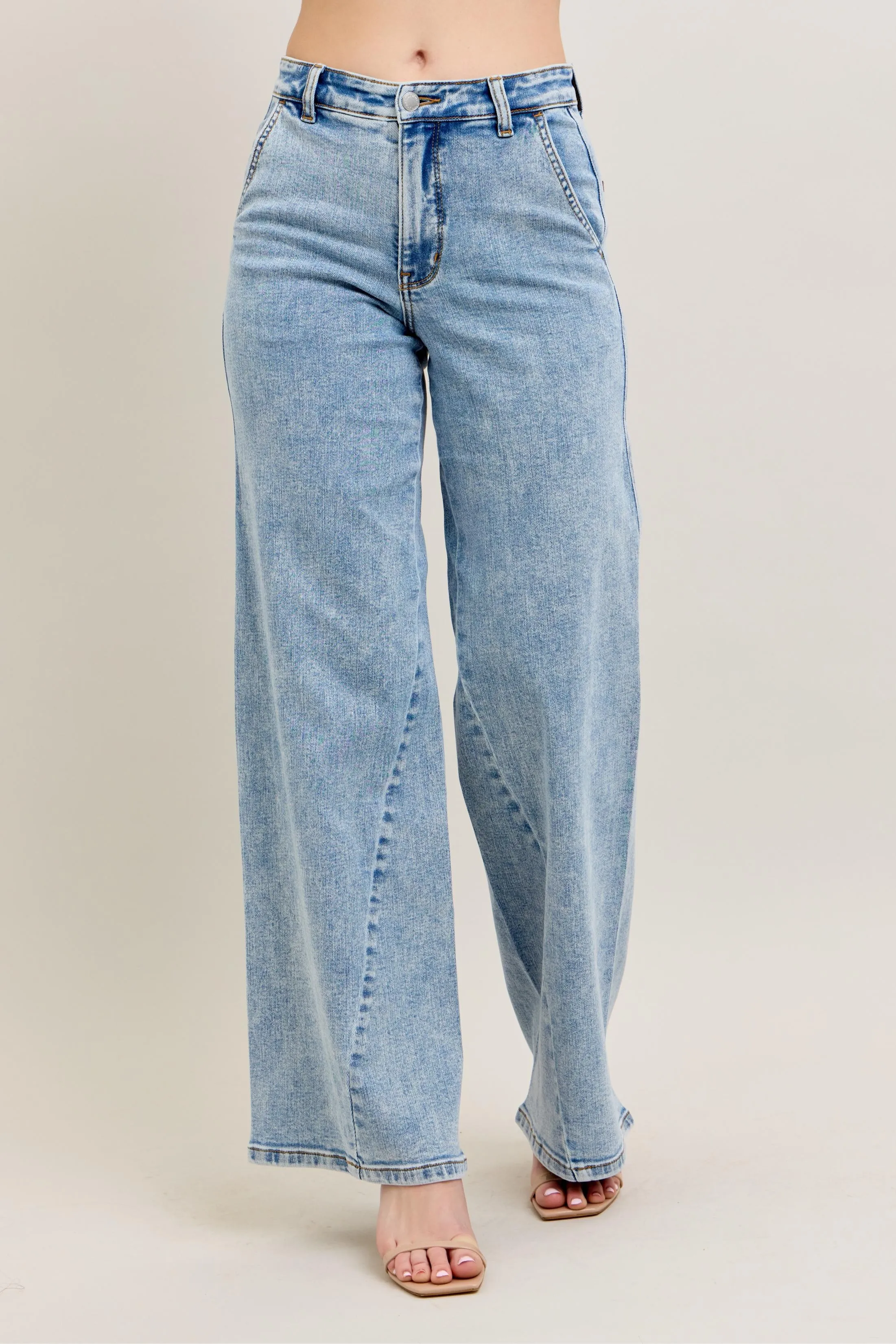 Judy Blue Full Size High Waist Wide Leg Jeans with Skewed Inseam Plus Size