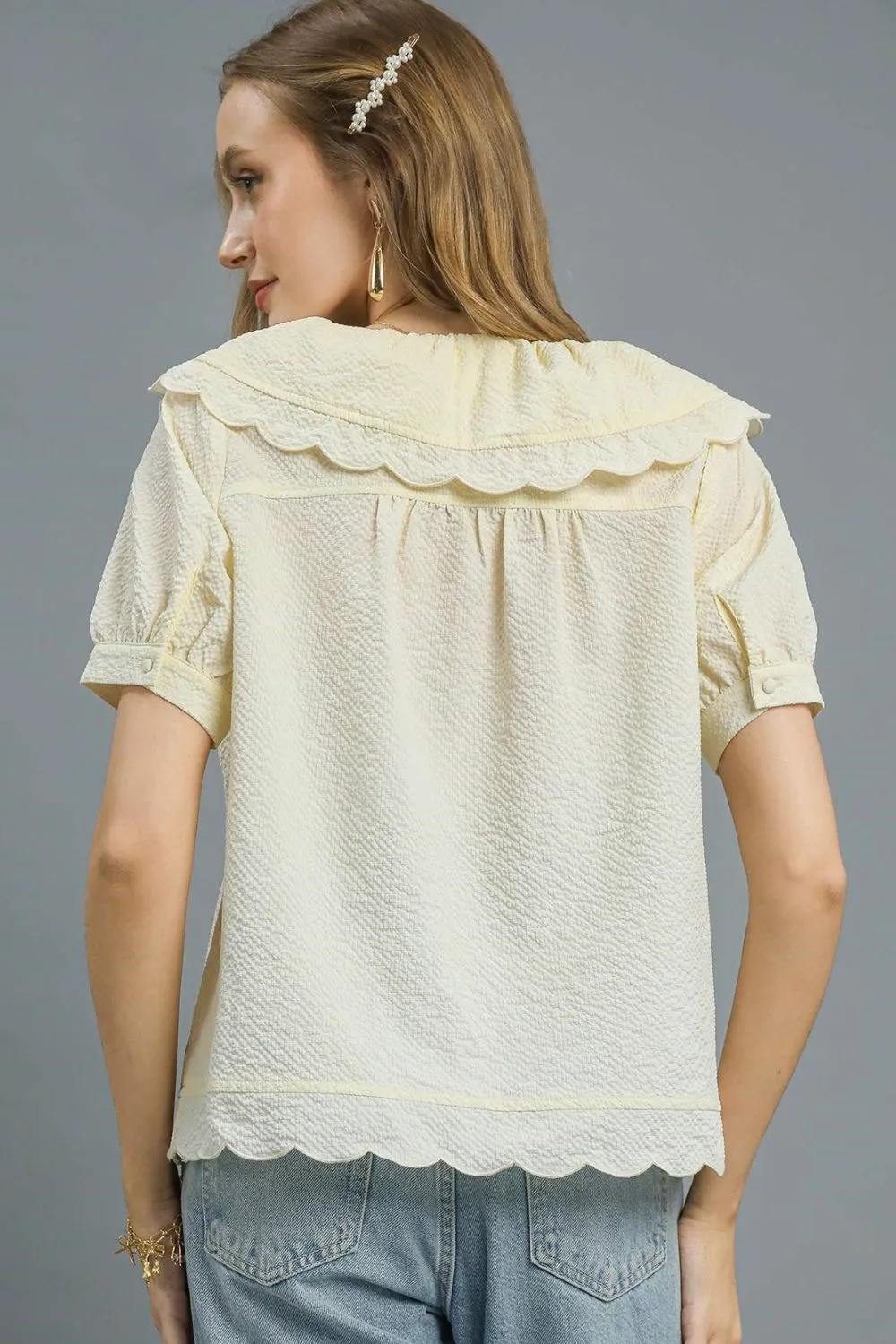 Umgee Peter Pan Collar Short Sleeve Blouse