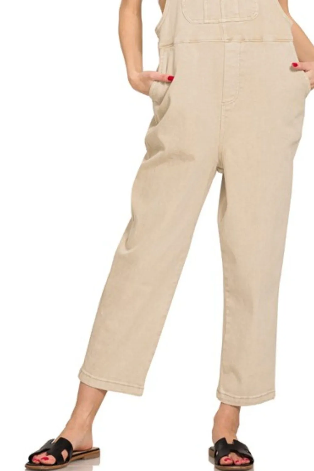 Zenana Washed Knot Strap Relaxed Fit Overalls