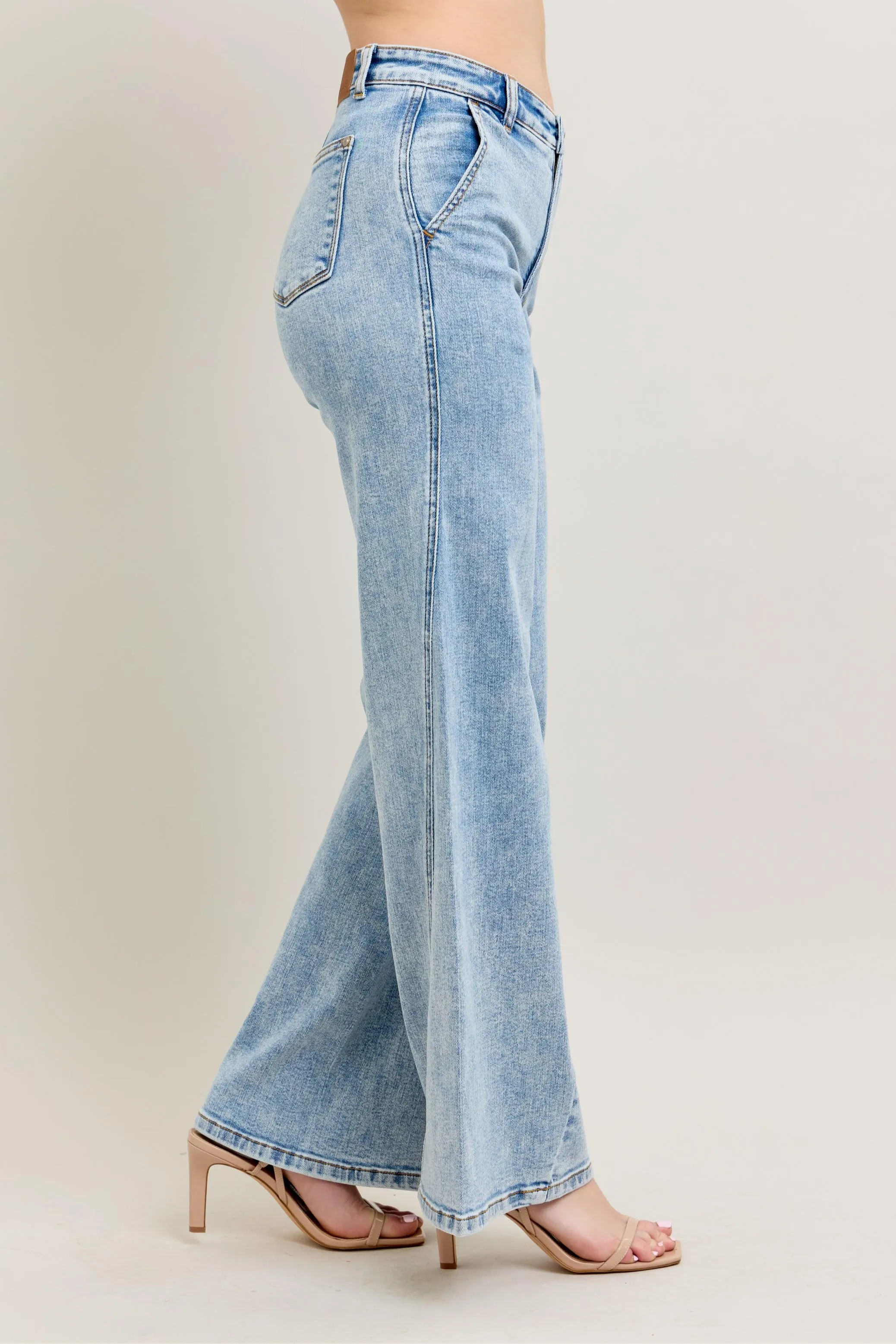 Judy Blue Full Size High Waist Wide Leg Jeans with Skewed Inseam Plus Size