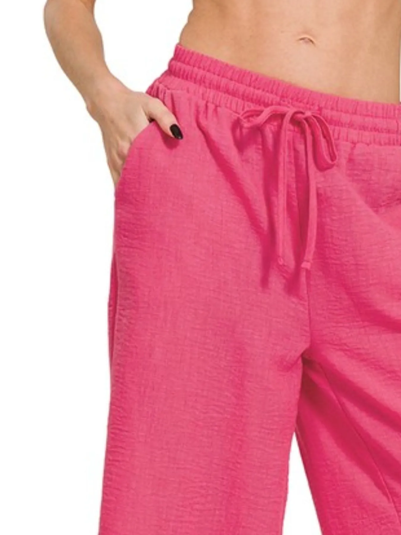 Zenana Woven Crepe Elastic Band Waist Cropped Pants