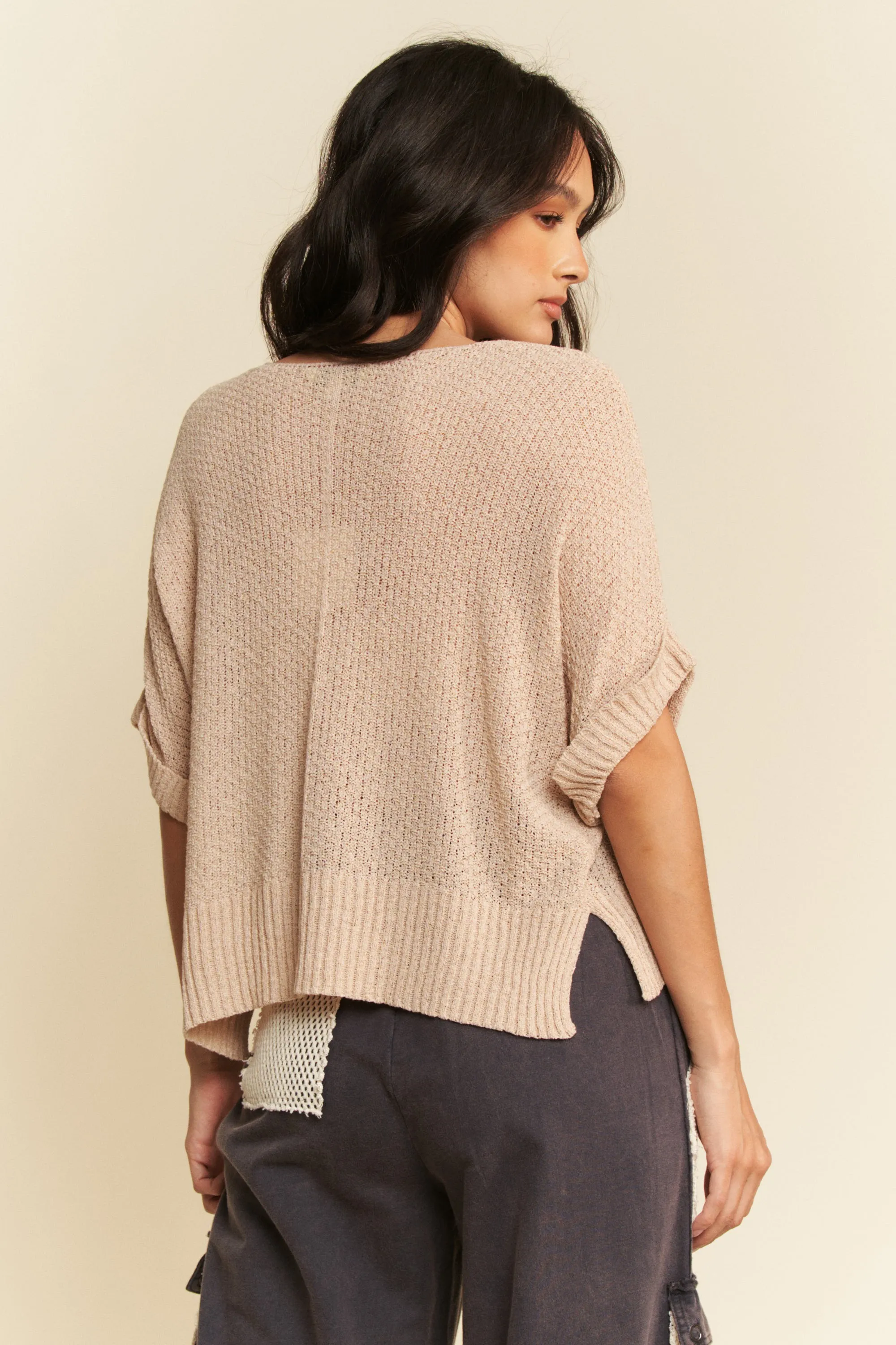 Davi & Dani Sequin American Flag Patch Short Sleeve Knit Top