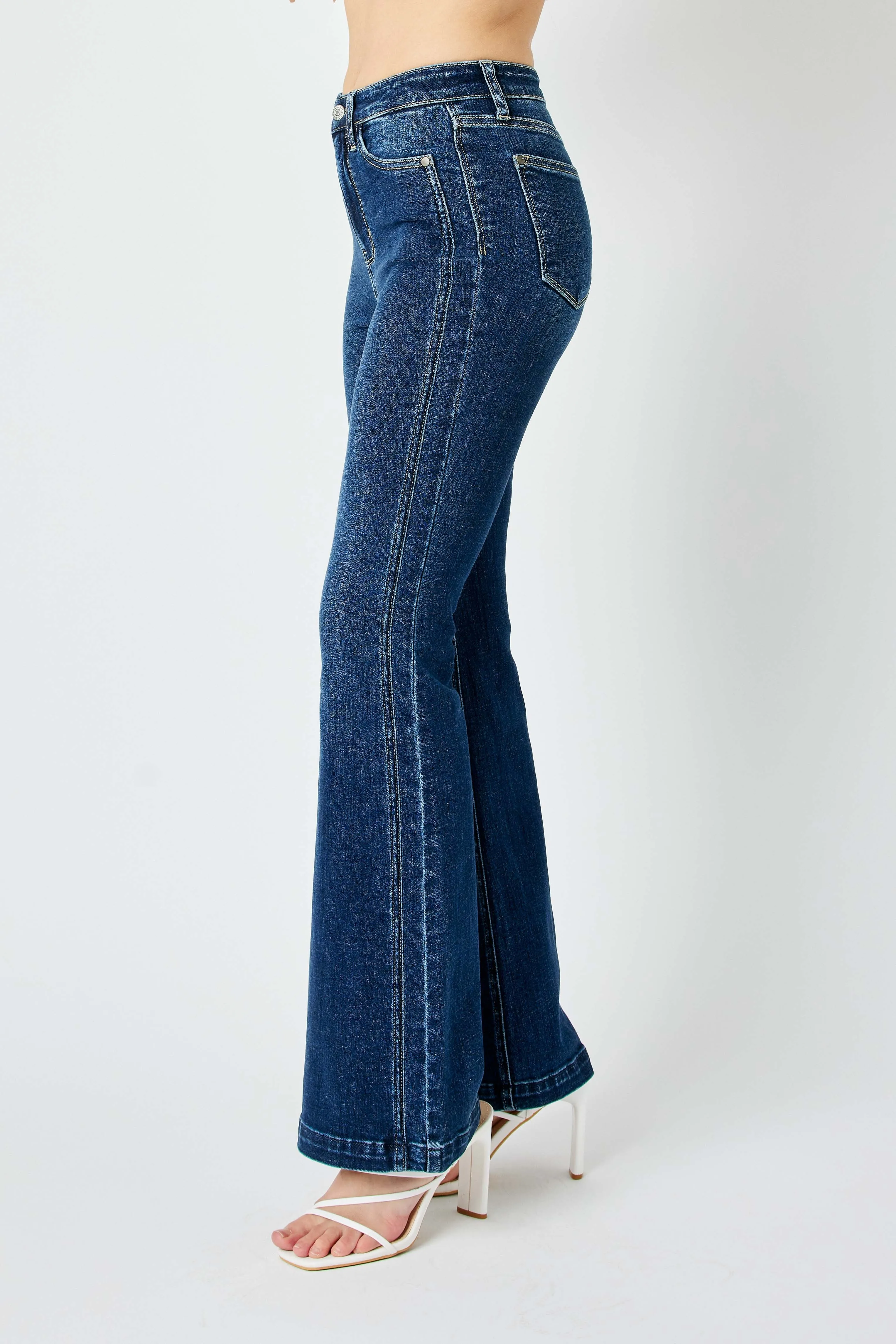 Judy Blue Full Size Hw Angled Side Seam Detail Flare Jeans Plus Size