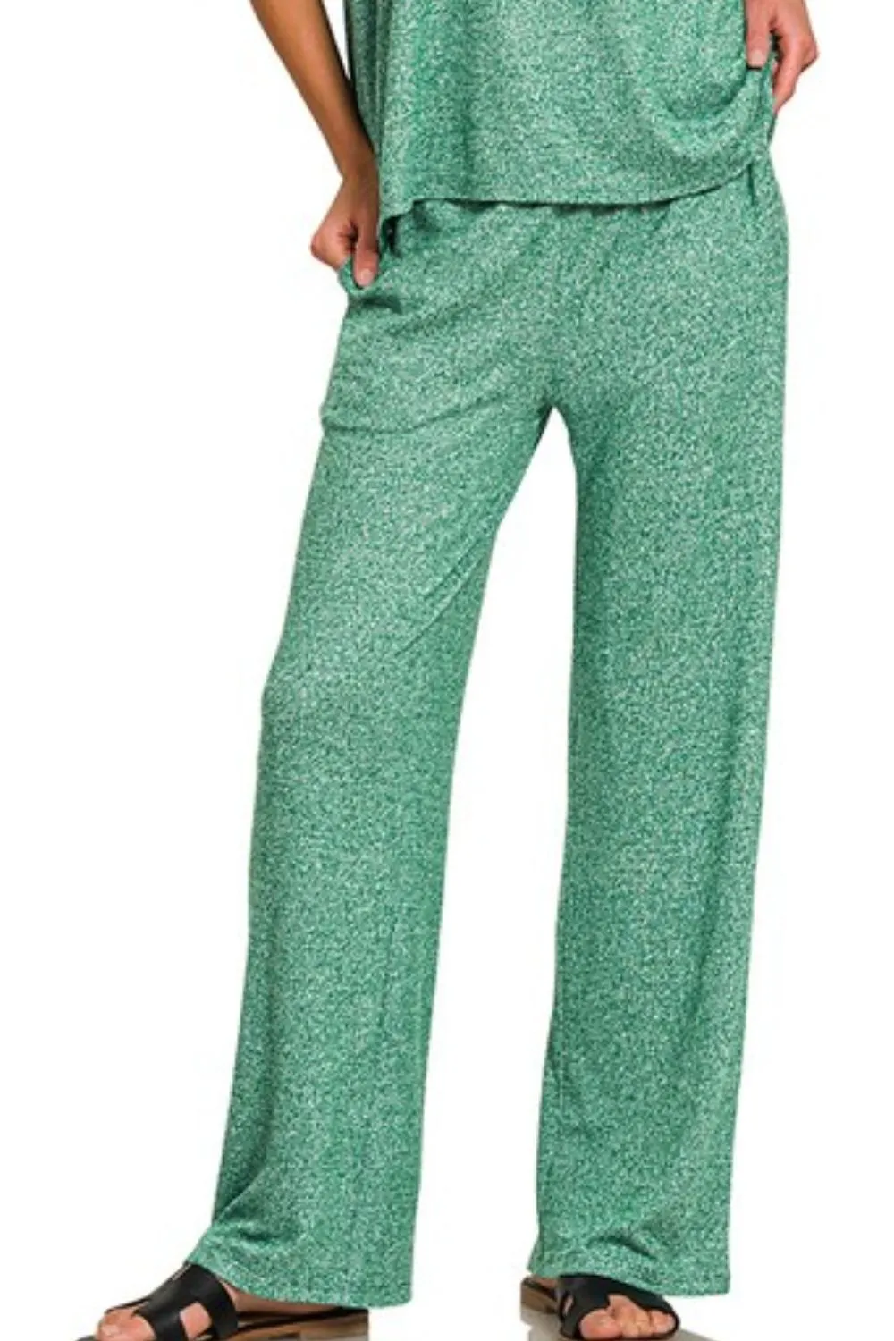 Zenana Soft Melange Short Sleeve Tee & Long Pants Set