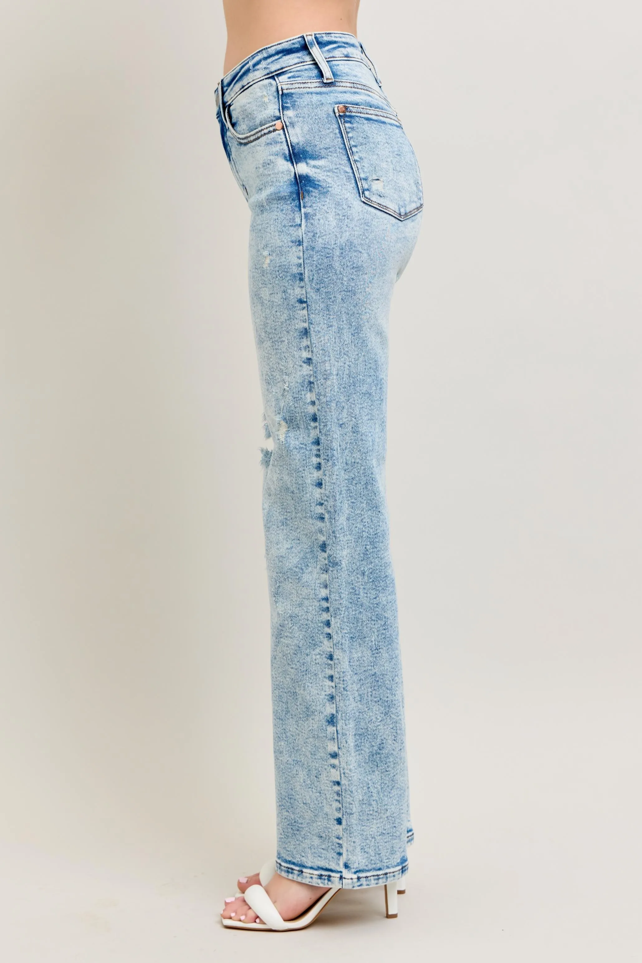 Judy Blue Full Size Hw Mineral Wash Destroy 90's Straight Jeans Plus Size