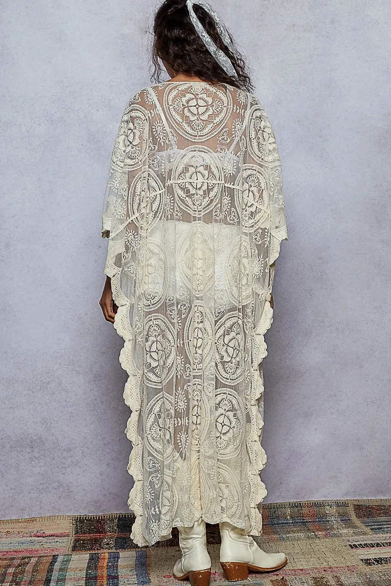 POL Lace Embroidered Beach Cover Up Kaftan
