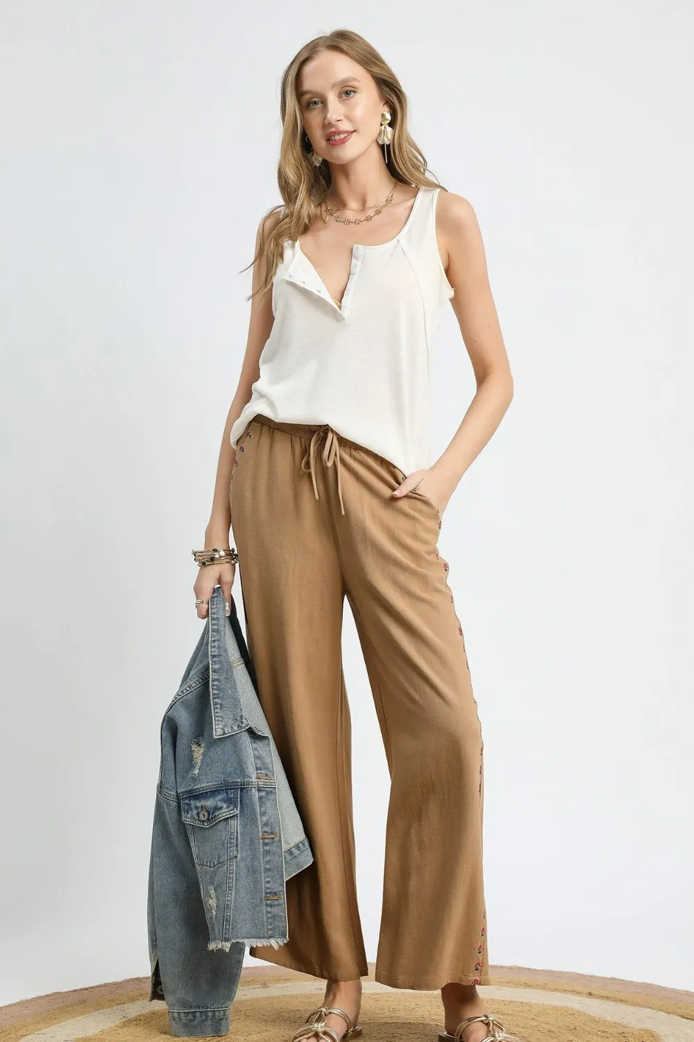 Umgee Wide Leg Drawstring Pants