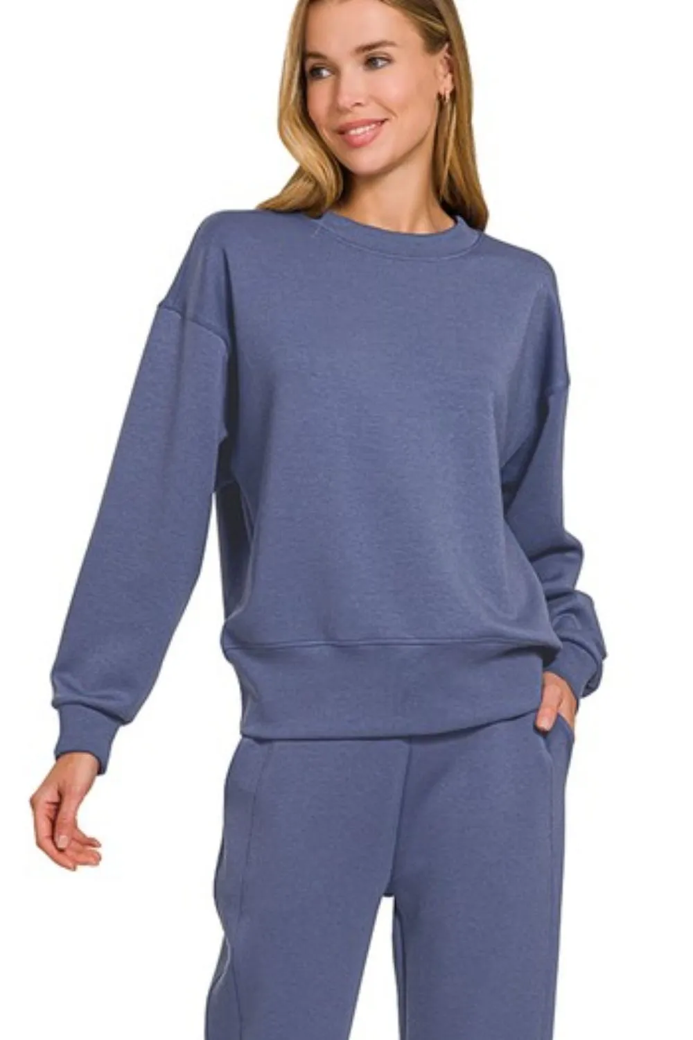 Zenana Scuba Crewneck Pullover & Joggers 2 Pieces Set