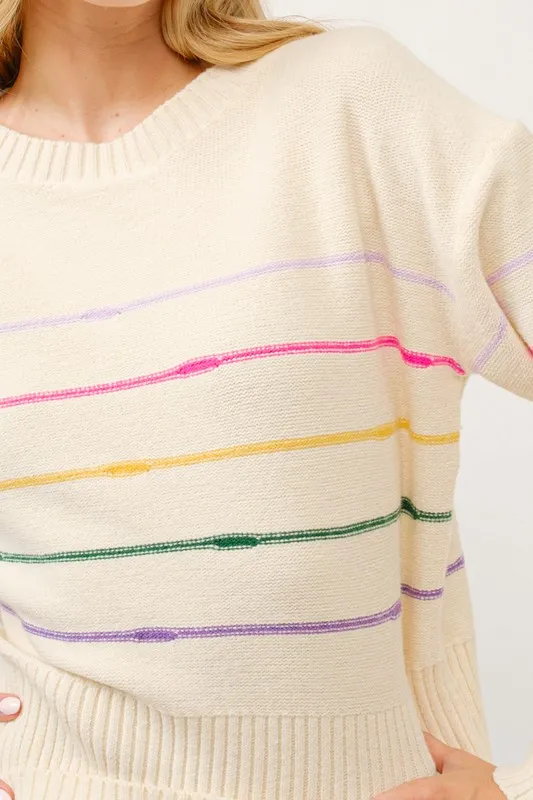 And The Why Multi Striped Pullover Sweater Top