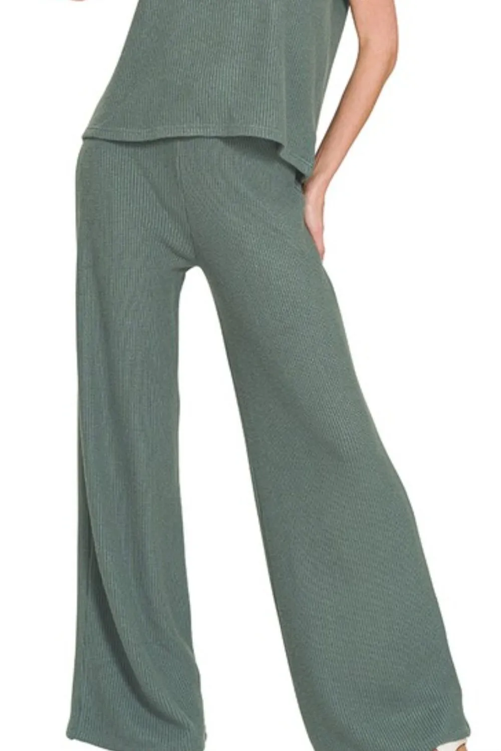 Zenana Rolled Sleeve Top and Pants Sweater Set