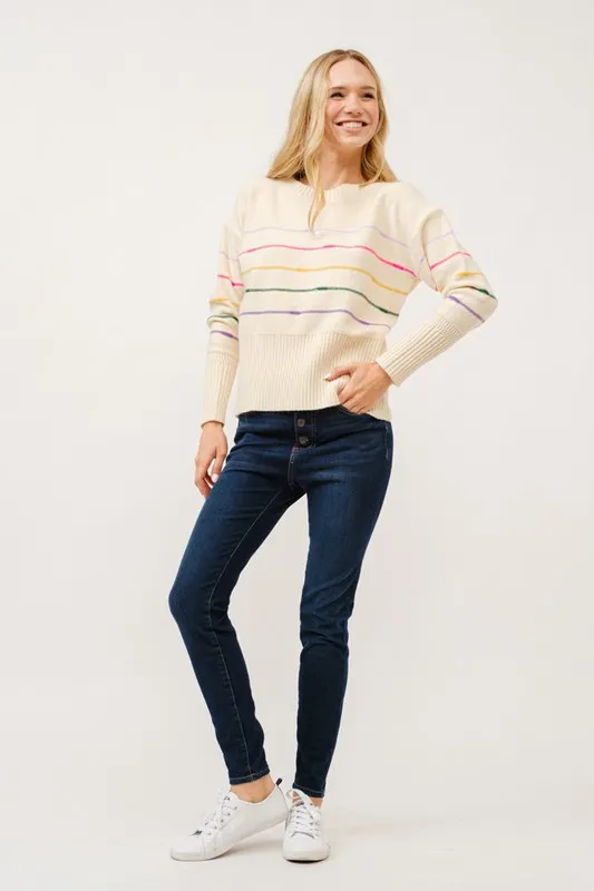 And The Why Multi Striped Pullover Sweater Top