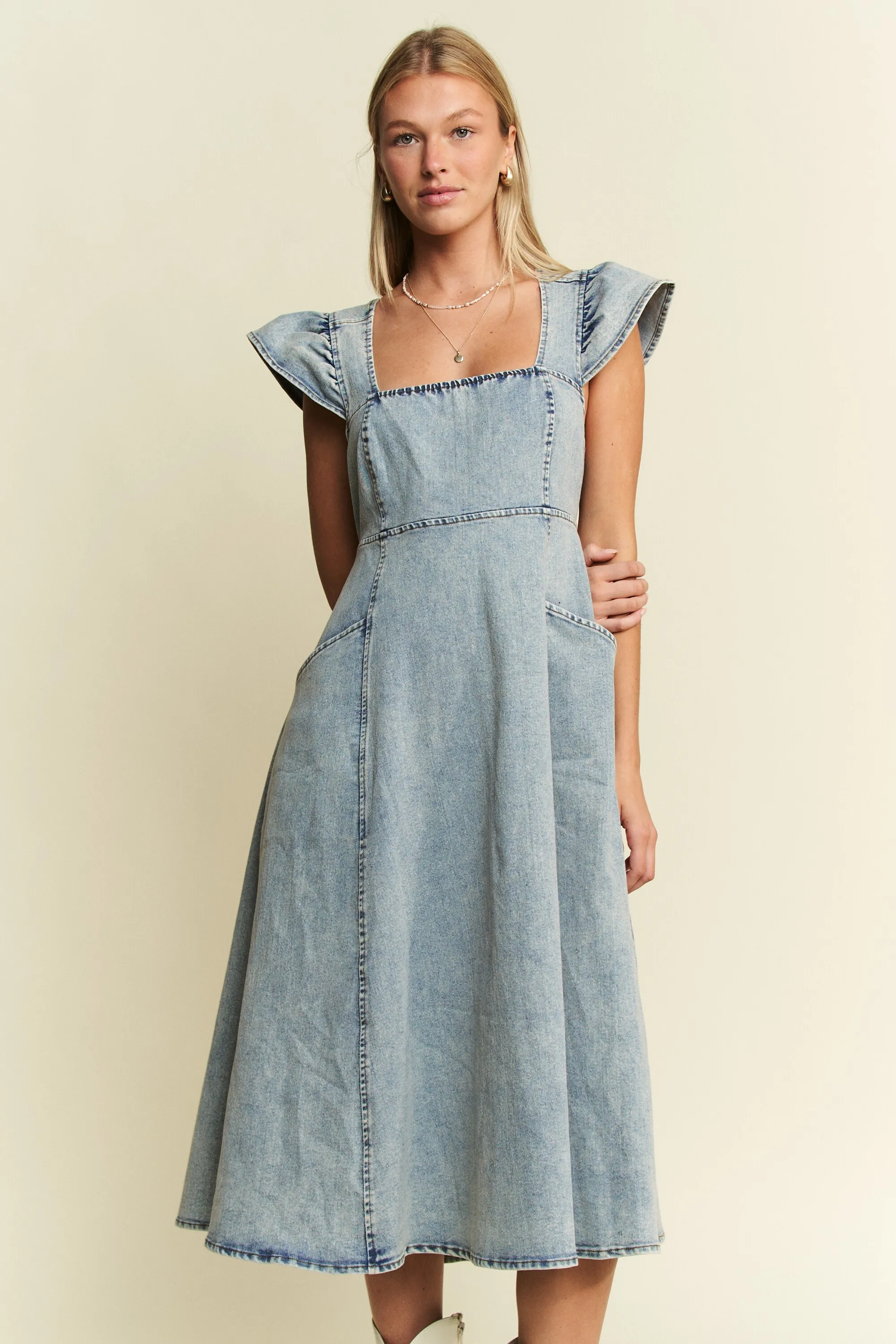 Jade By Jane Full Size Ruffled Denim Midi Dress Plus Size