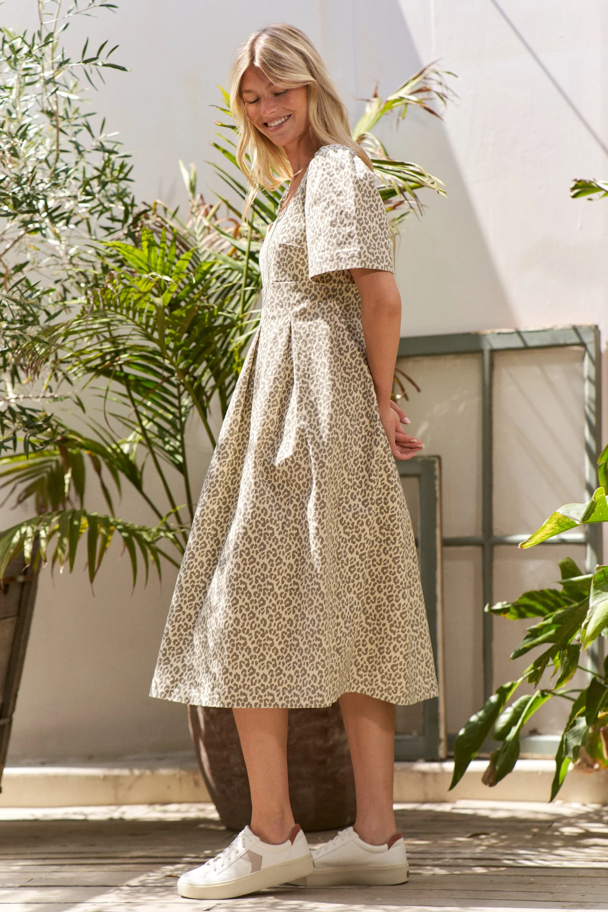 Jade By Jane Full Size Leopard Print Bell Sleeve Midi Dress Plus Size