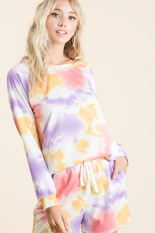 BiBi Tie Dye French Terry Top and Shorts Set