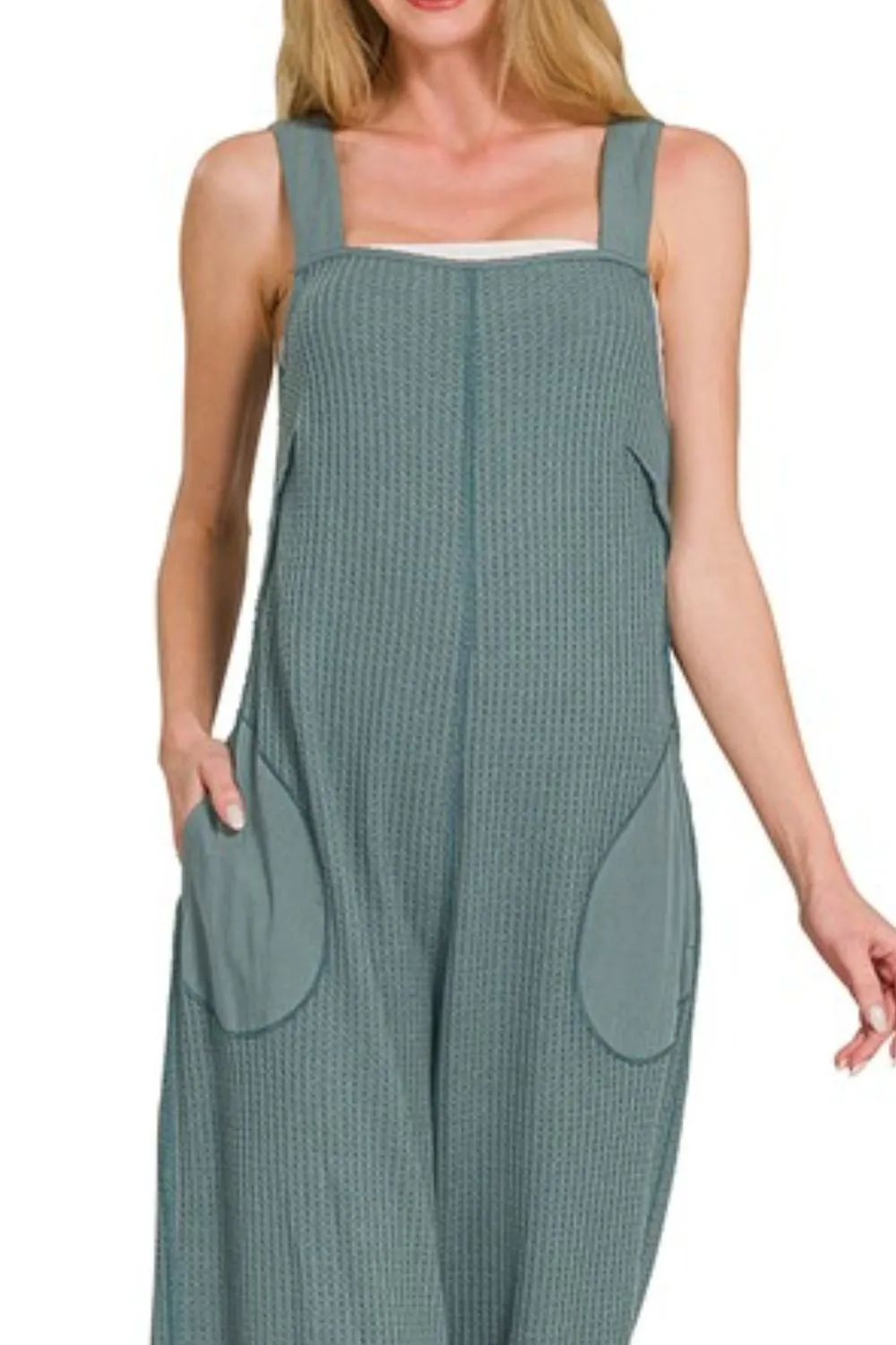 Zenana Knit Waffle Wide Leg Overalls