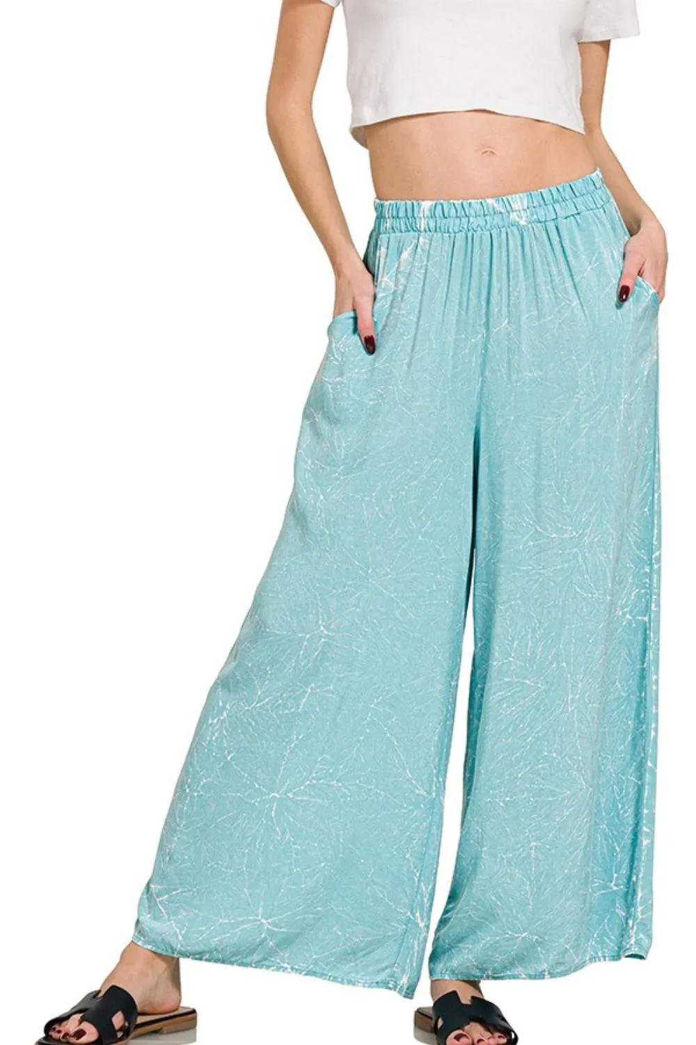 Zenana Woven Acid Crinkle Washed Cami & Pants 2 Piece Set