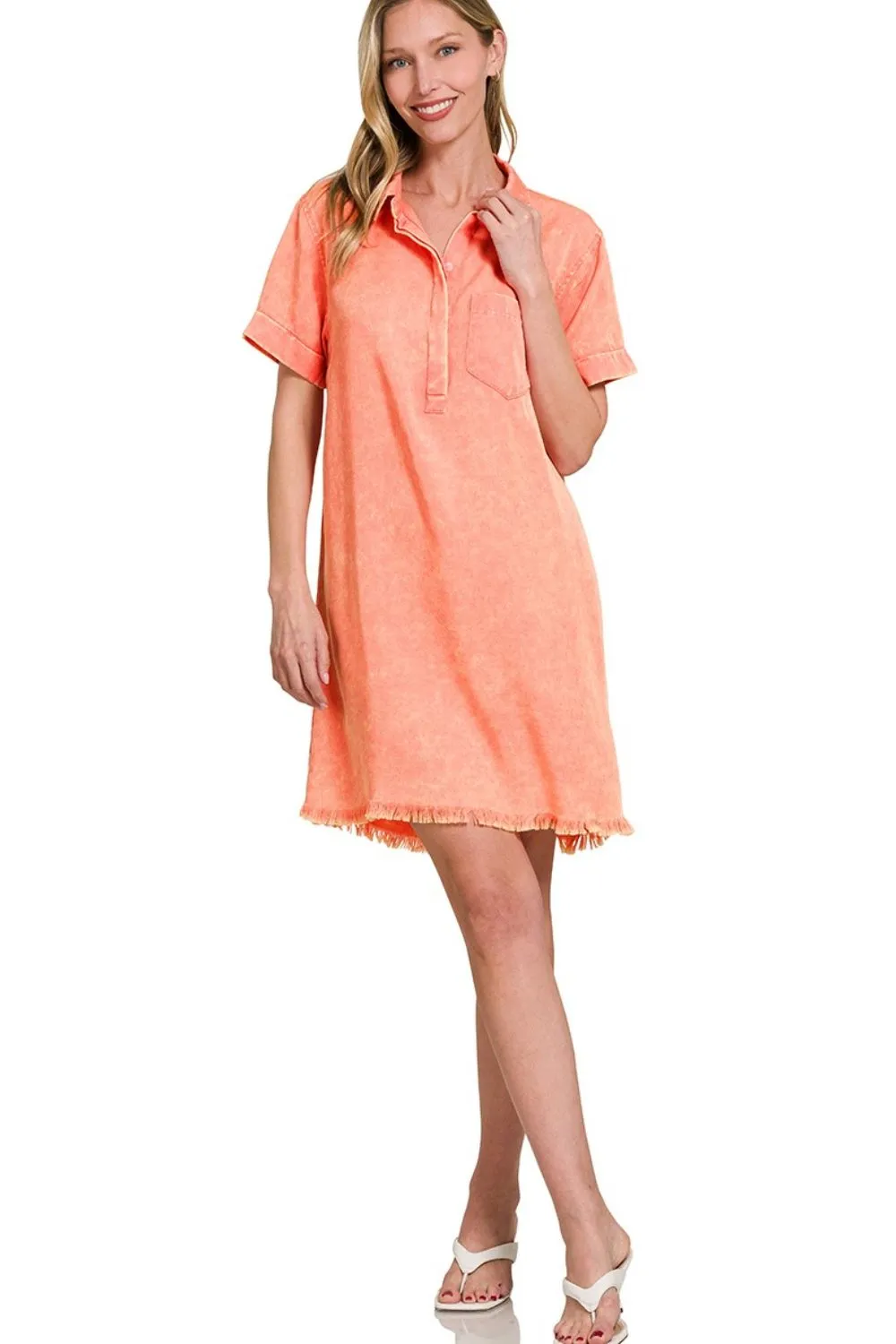 Zenana Tencel Mineral Washed Collared Shirts Dress