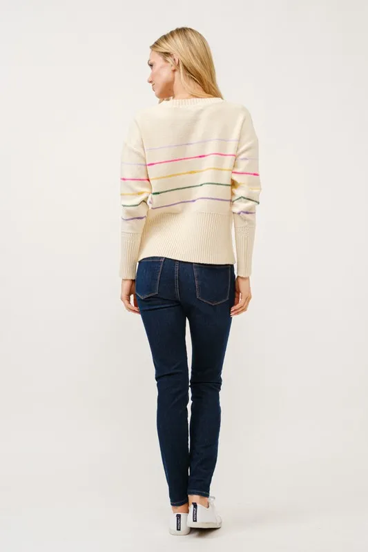 And The Why Multi Striped Pullover Sweater Top