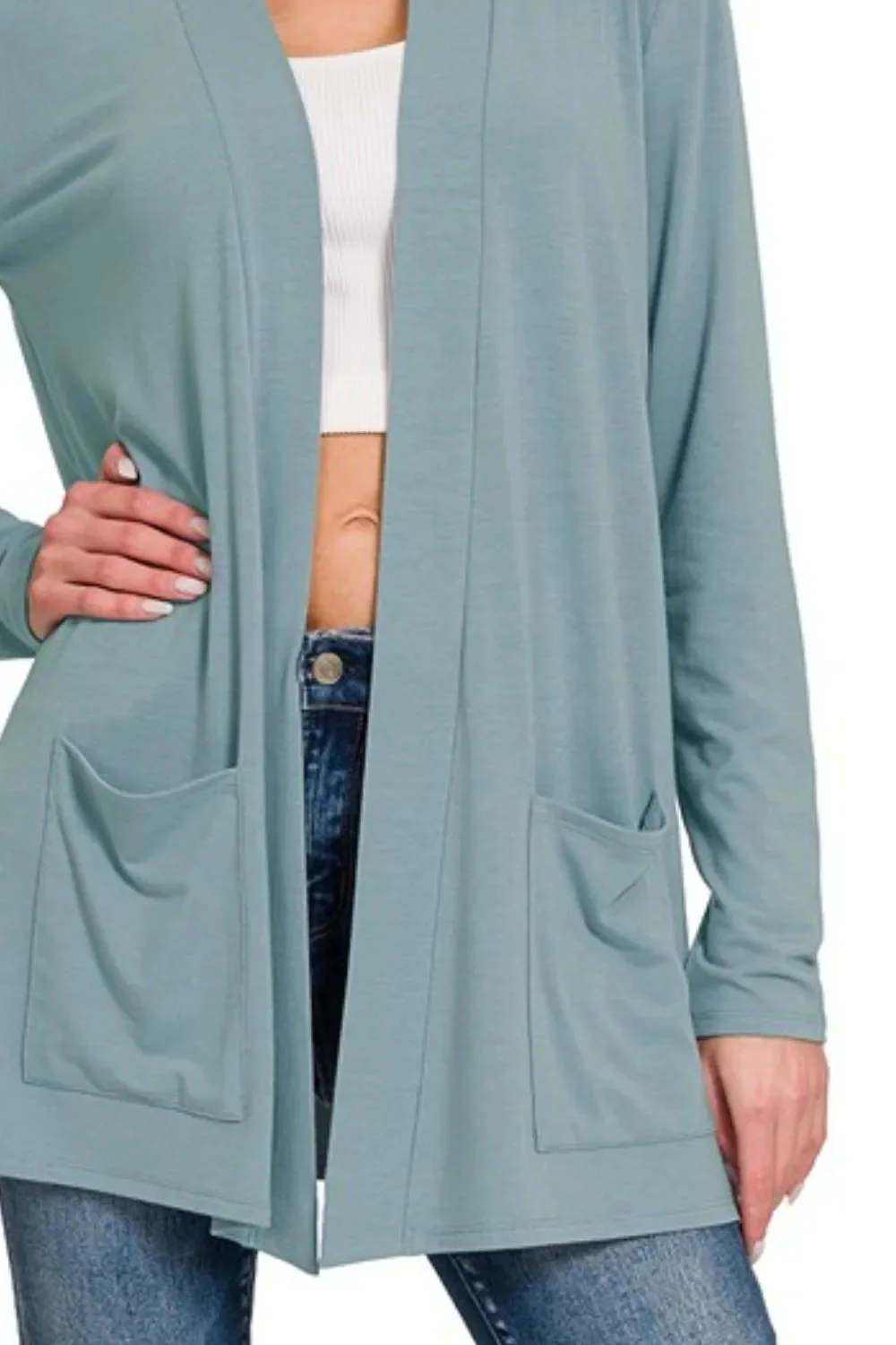 Zenana Slouchy Lightweight Open Front Pocket Cardigan