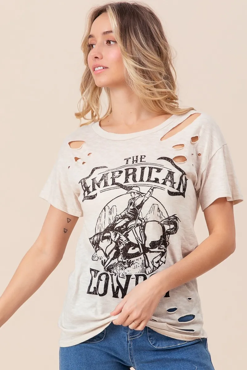 BiBi Cotton Slub Laser Top American Cow Boy Graphic