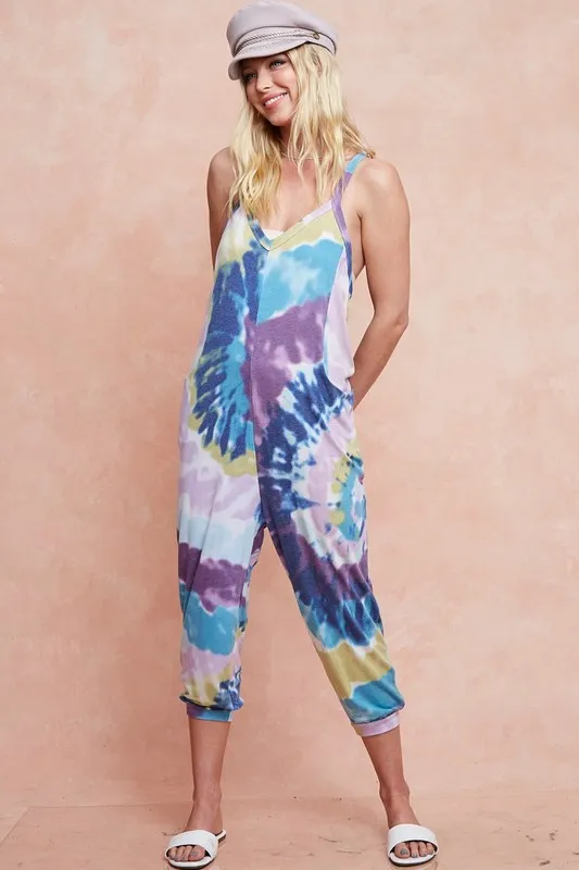 BiBi Tie Dye Knit Mid-length Casual Jumpsuit