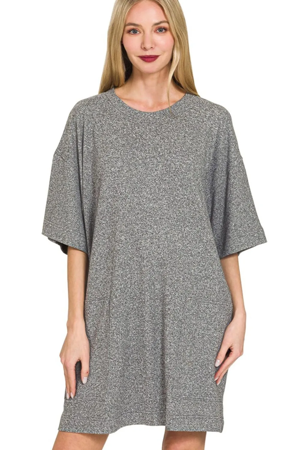 Zenana Soft Melange Hacci T-shirts Dress