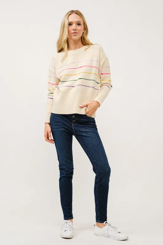 And The Why Multi Striped Pullover Sweater Top