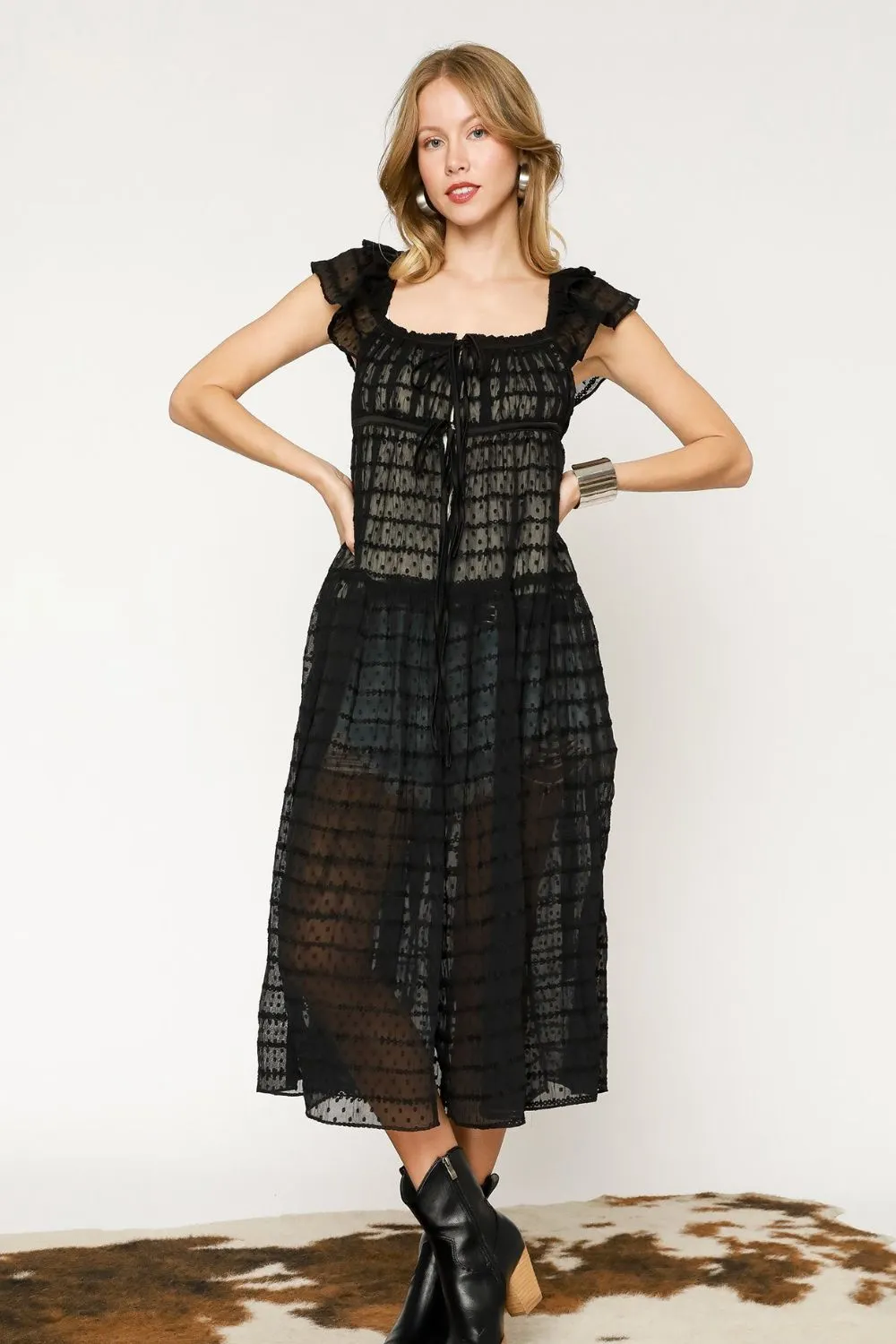 Umgee Sheer Lace Ruffled Cap Sleeve Cover Up
