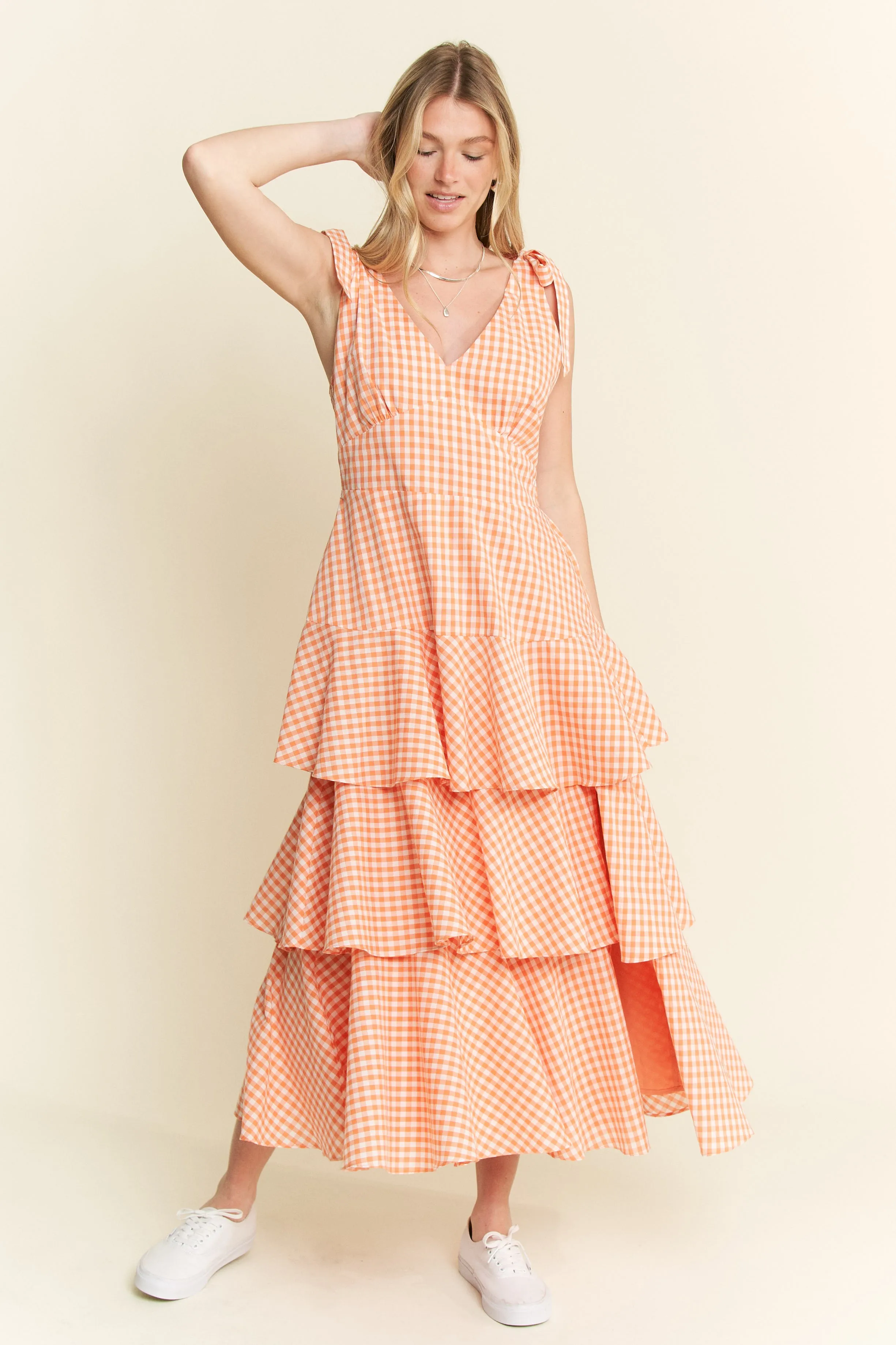 Jade By Jane Sleeveless Gingham Print Tiered Midi Dress
