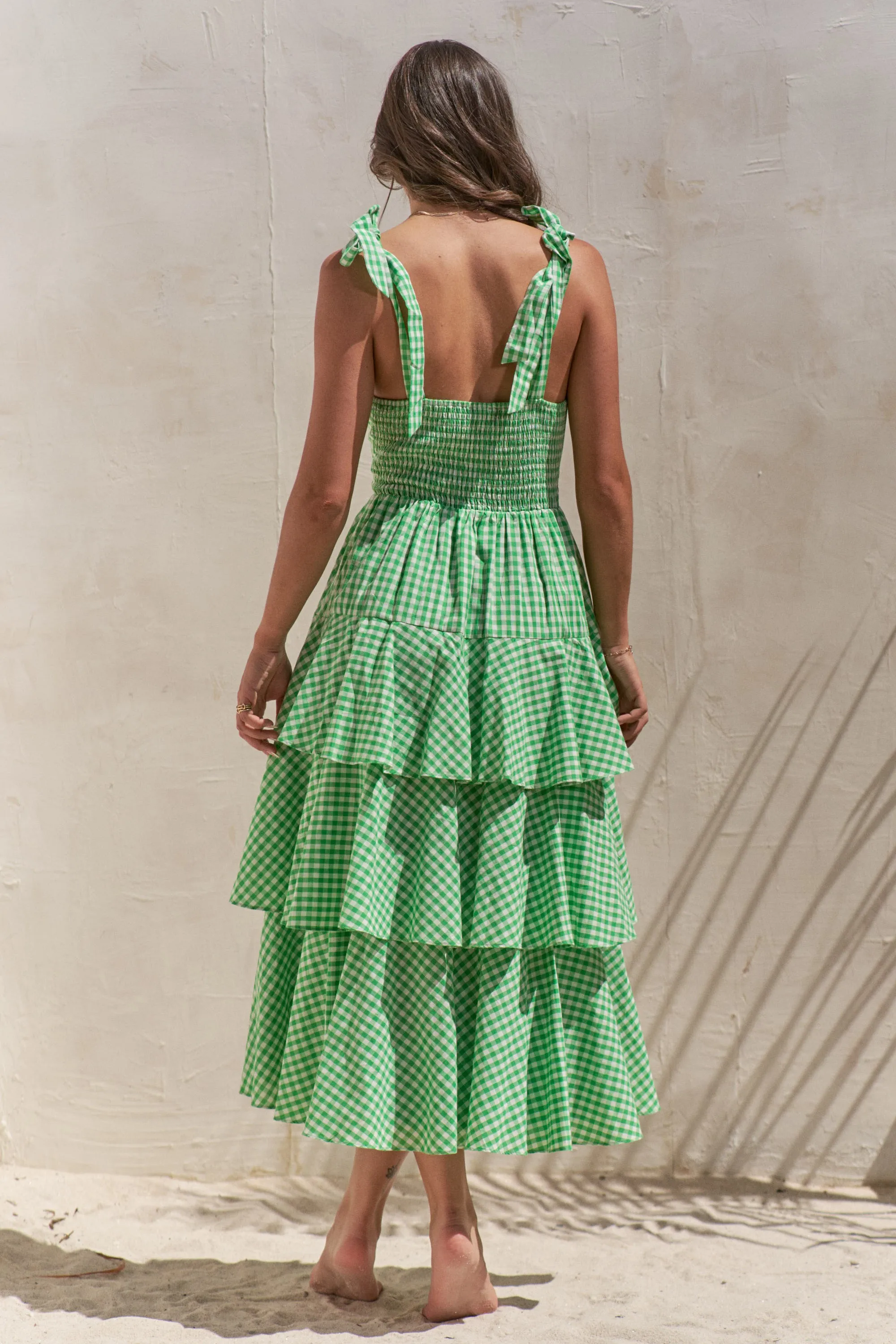 Jade By Jane Full Size Sleeveless Gingham Print Tiered Midi Dress Plus Size