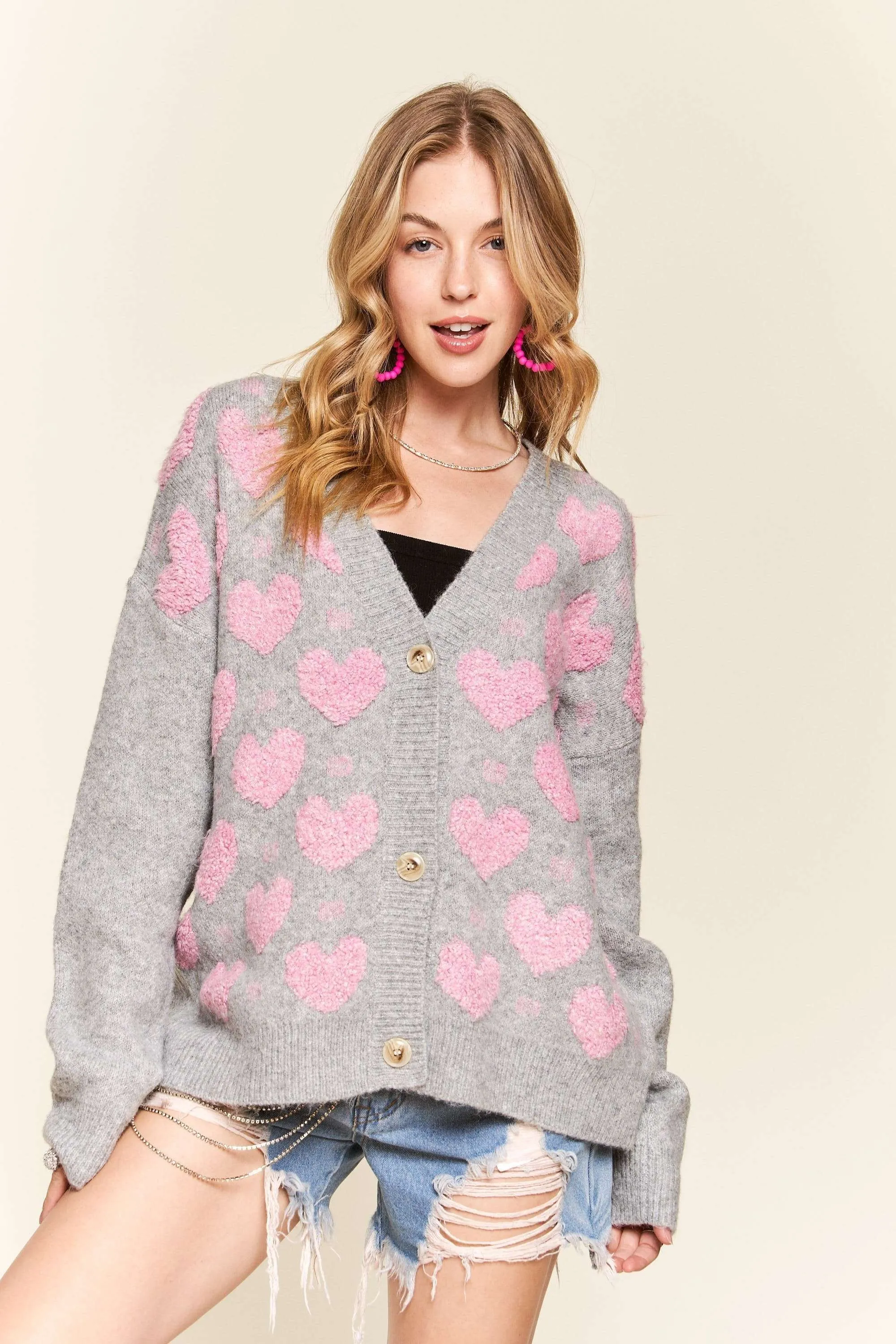 ADORA Button Down Heart Sweater Cardigan