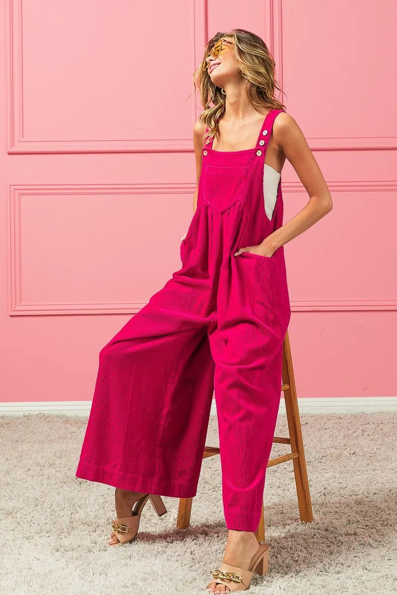 Vintage Washed Corduroy Wide Leg Overalls