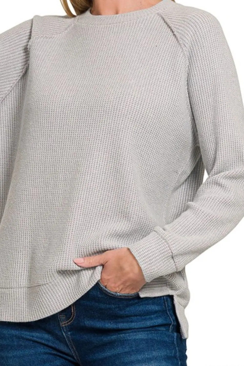 Zenana Round Neck Raglan Long Sleeve Sweater