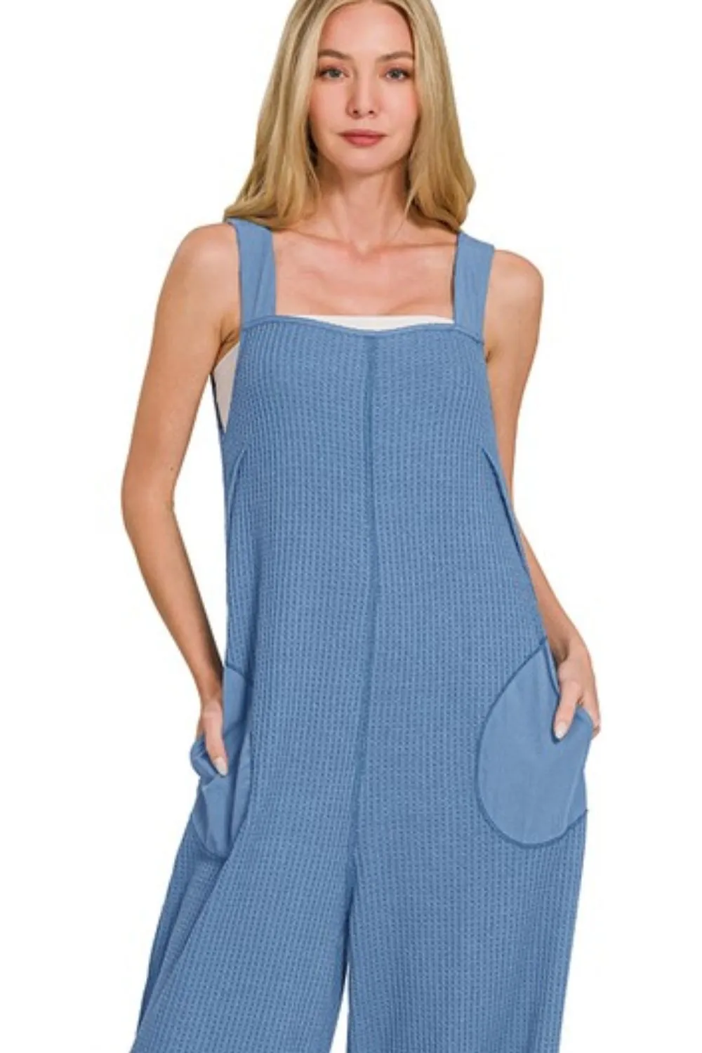 Zenana Knit Waffle Wide Leg Overalls