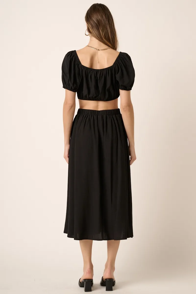 Mittoshop Cropped Puff Sleeve Blouse and Midi Skirt Set