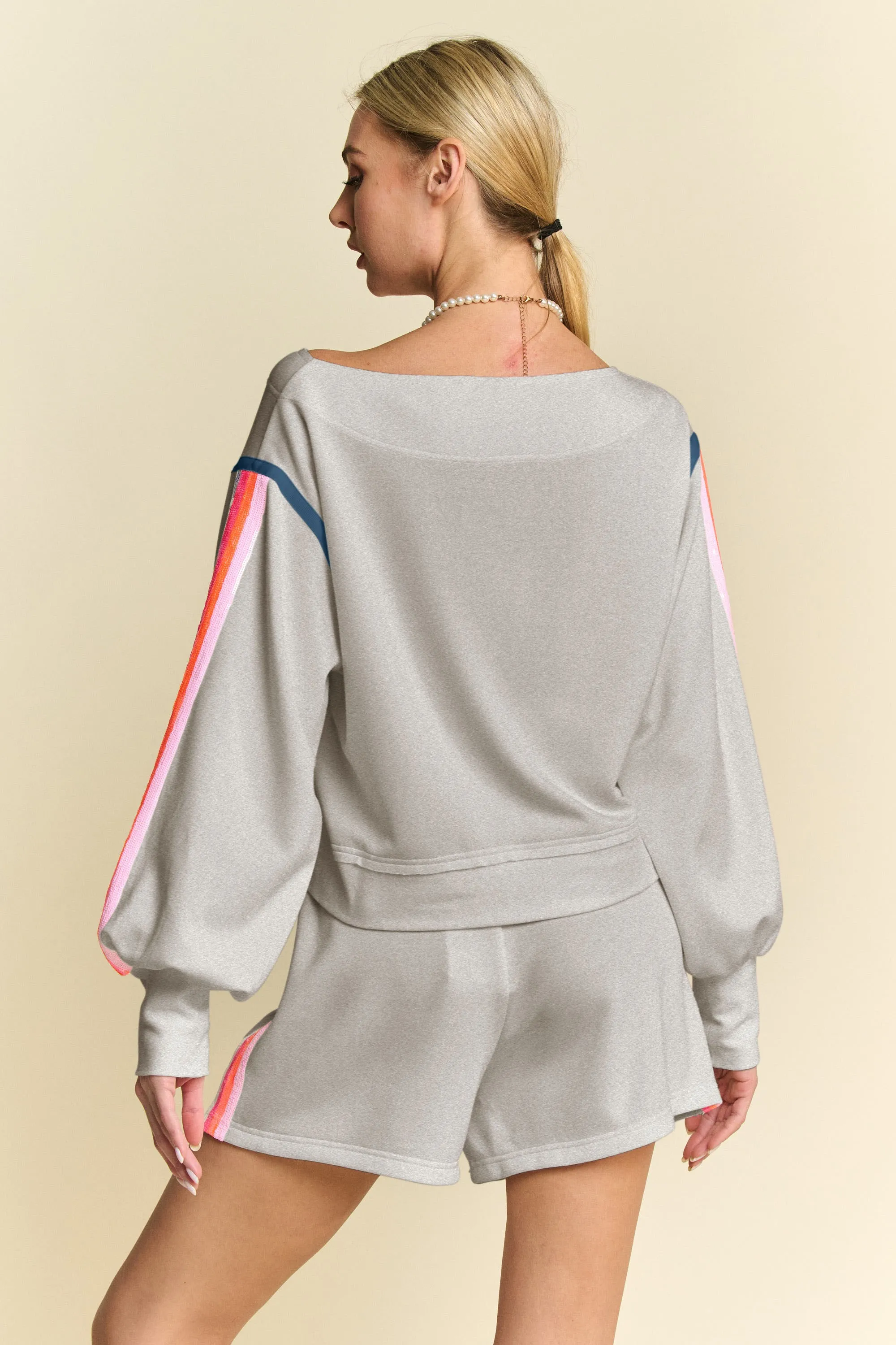 Davi & Dani Sequin Stripe Long Sleeve Top And Short Pants Set