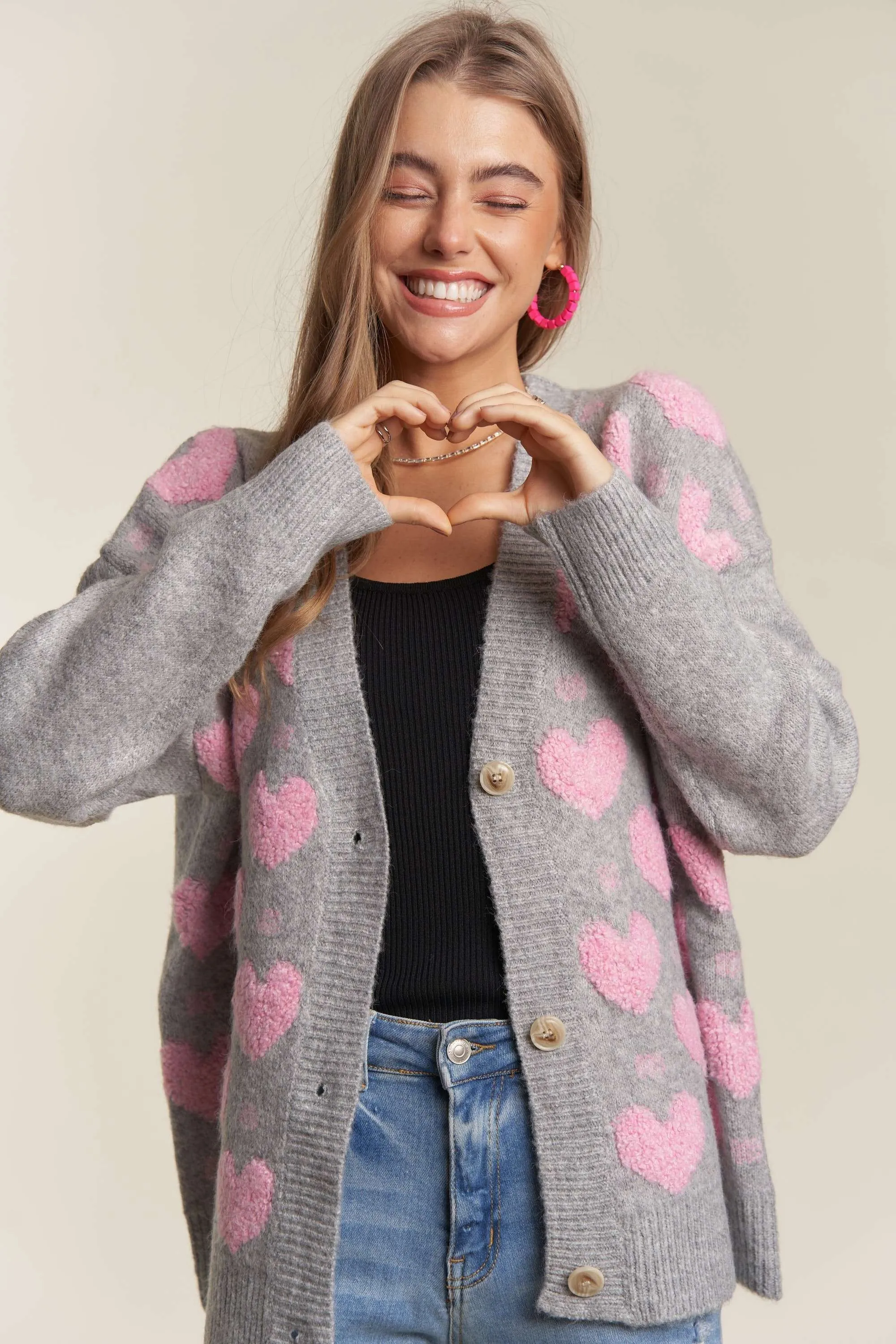 ADORA Button Down Heart Sweater Cardigan