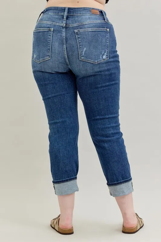 Judy Blue Full Size Mid Rise Cuffed Destroy Bf Jeans Plus Size
