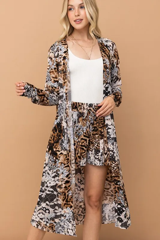 And The Why Animal Print Kimono and Shorts Set